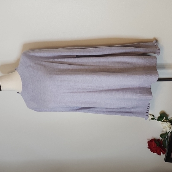 NEW Loft Mock Neck Sweater Heather Lilac Ruffle Cuffs Preppy Fall Winter Comfy - Picture 9 of 13